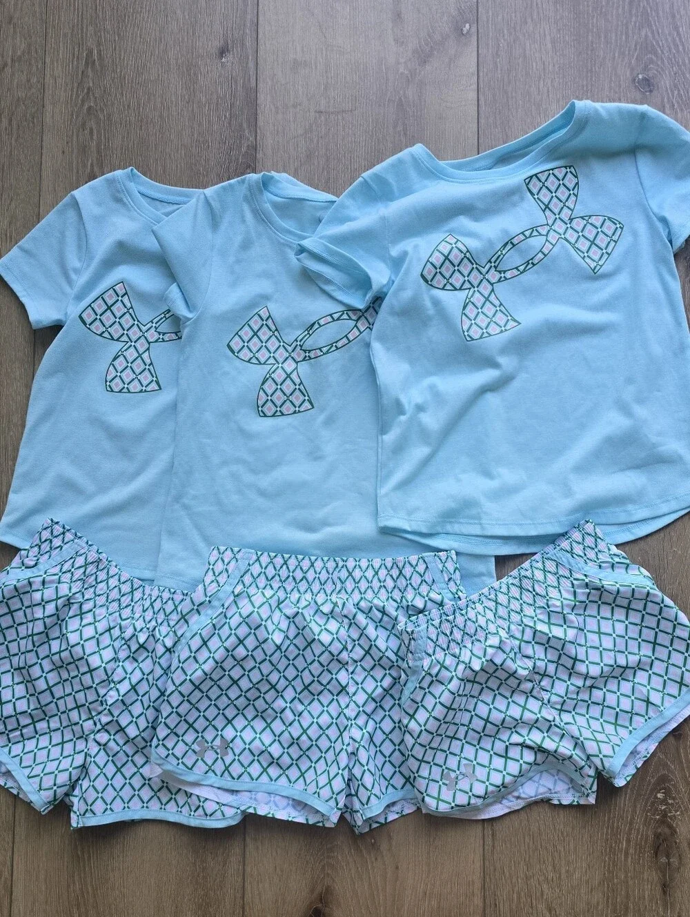 Under Armour Girls 2 Piece Outfit Set Blue Logo T-Shirt Printed Short 2t 5 6
